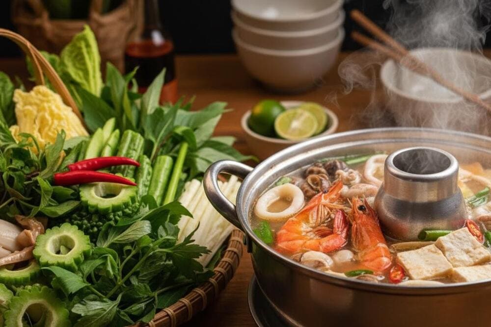 Lẩu mắm l&agrave; m&oacute;n ăn đặc trưng của v&ugrave;ng miền T&acirc;y với hương vị đậm đ&agrave; v&agrave; sự kết hợp độc đ&aacute;o từ nhiều nguy&ecirc;n liệu